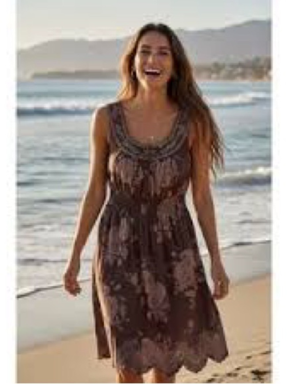 mine Brown Floral Embroidered Scoop-Neck Dress